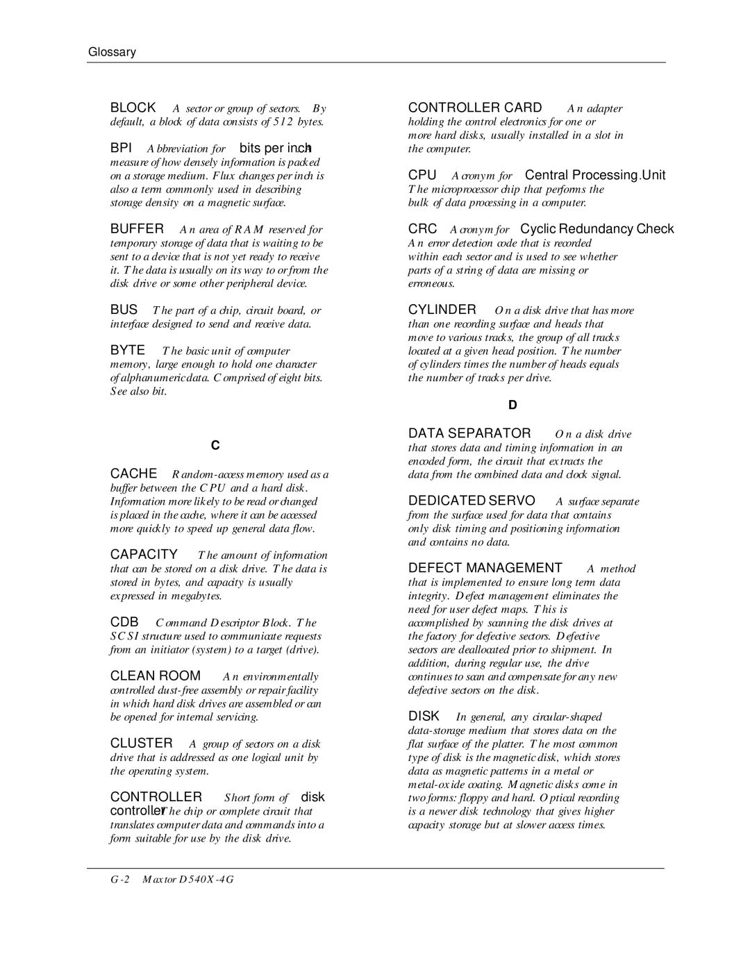 Maxtor D540X-4G manual Glossary 