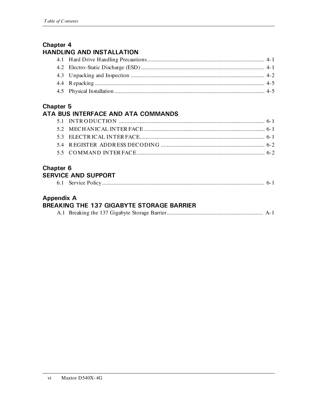 Maxtor D540X-4G manual Table of Contents 