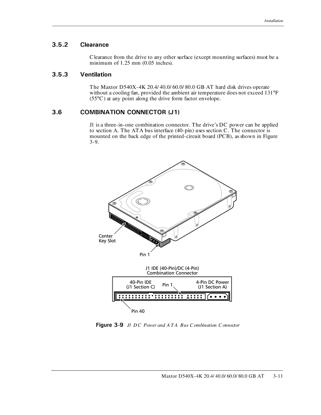 Maxtor D540X-4K manual Minimum of 1.25 mm 0.05 inches, At any point along the drive form factor envelope 