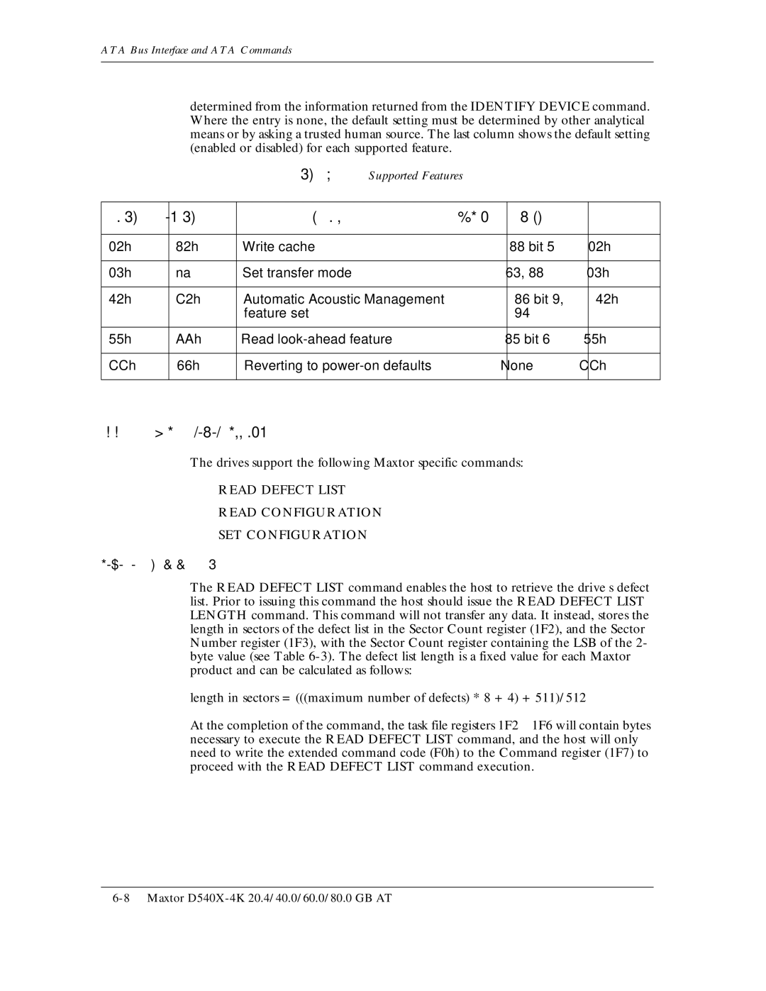 Maxtor D540X-4K manual 6CDNG, Read Defect List Read Configuration SET Configuration 