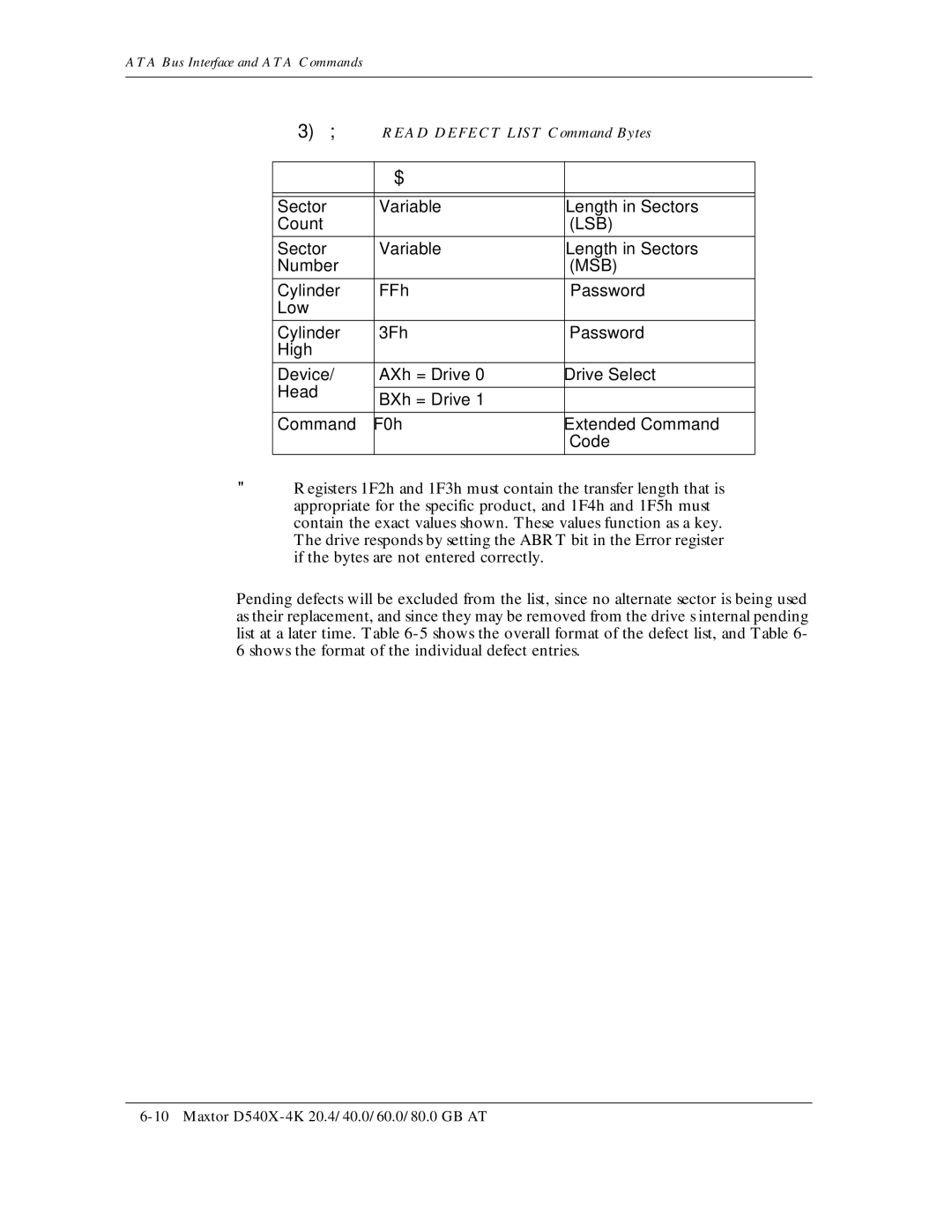 Maxtor D540X-4K manual Sector Variable Length in Sectors Number 