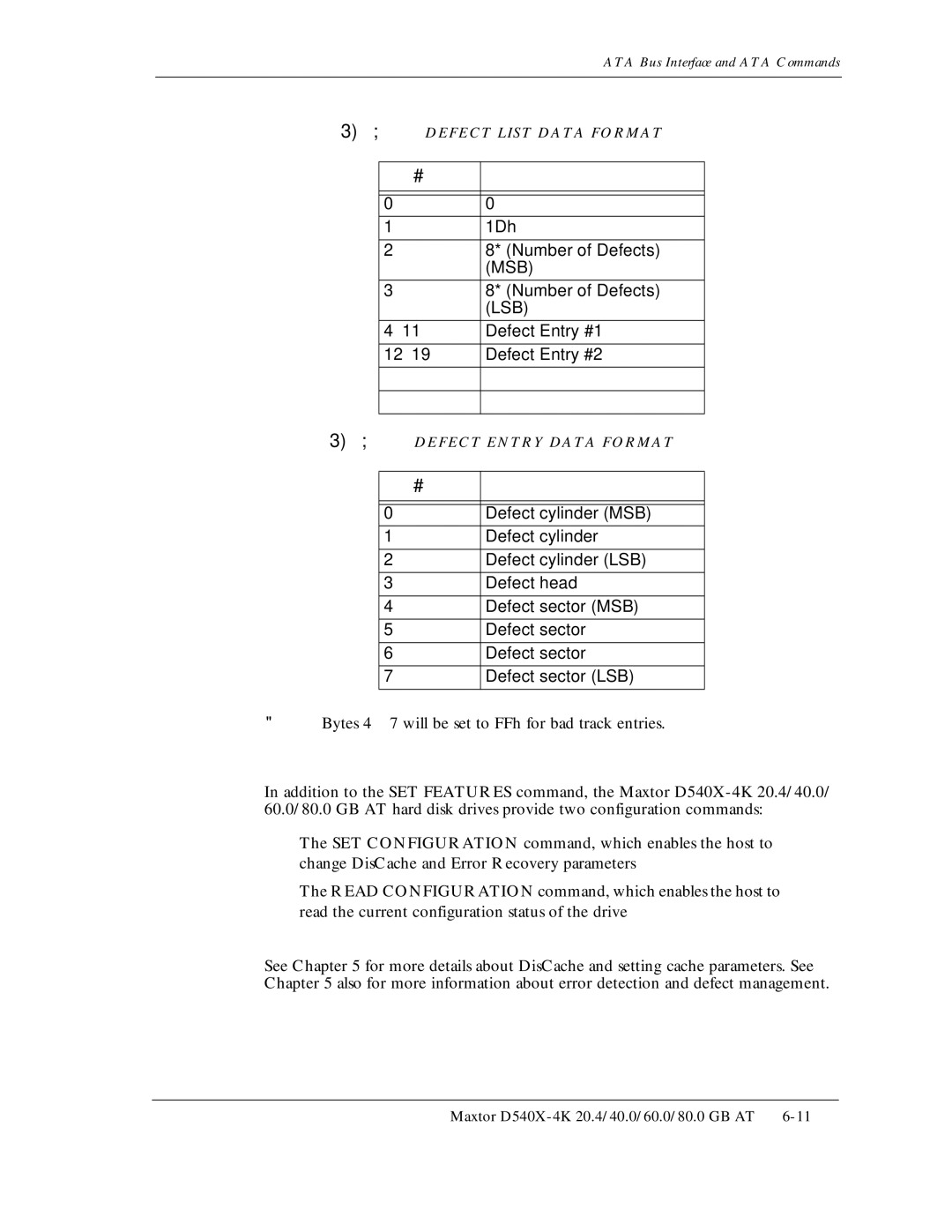 Maxtor D540X-4K manual 6CDNG, Bytes 4 7 will be set to FFh for bad track entries 