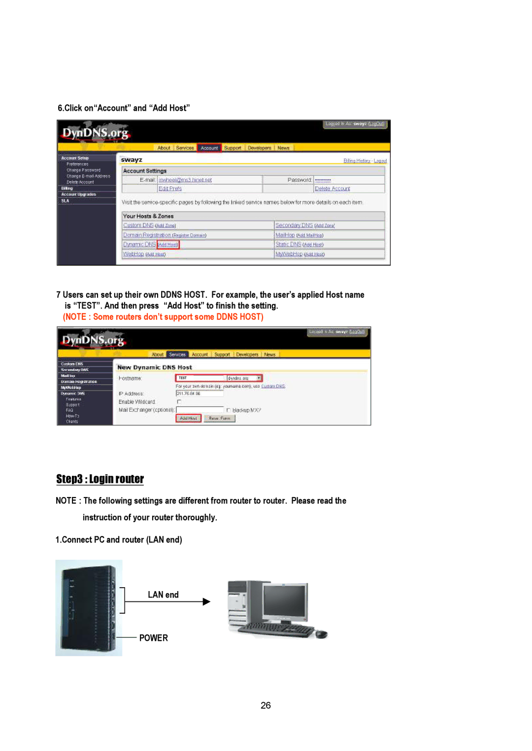 Maxtor Digital Multiplex Recorder user manual Login router, Connect PC and router LAN end 