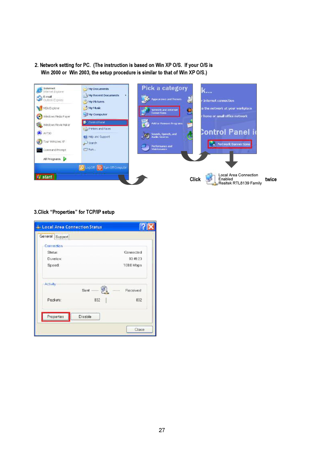 Maxtor Digital Multiplex Recorder user manual Twice, Click Properties for TCP/IP setup 