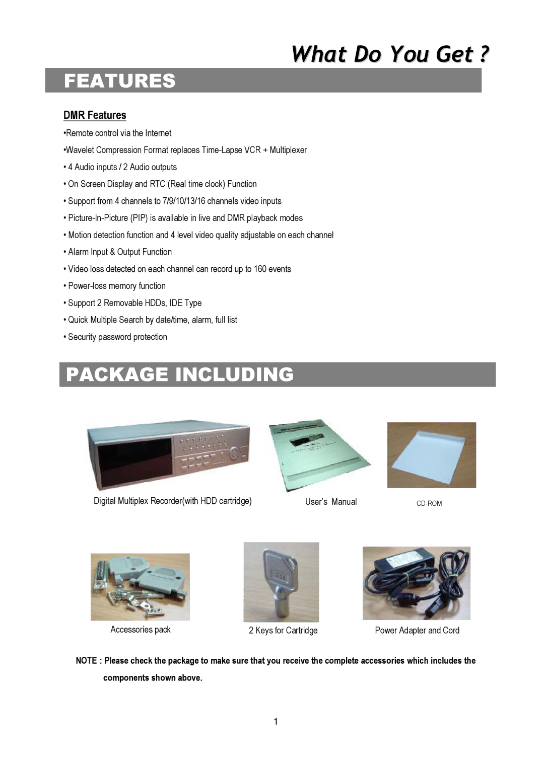 Maxtor Digital Multiplex Recorder user manual Package Including, DMR Features 