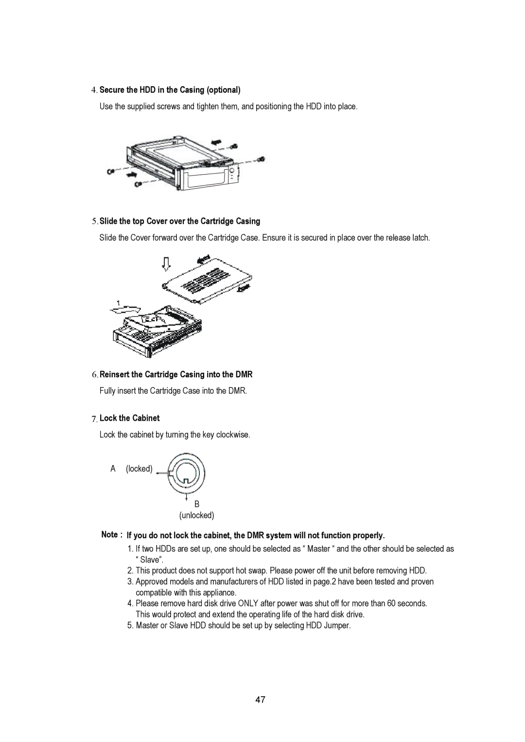 Maxtor Digital Multiplex Recorder Secure the HDD in the Casing optional, Slide the top Cover over the Cartridge Casing 