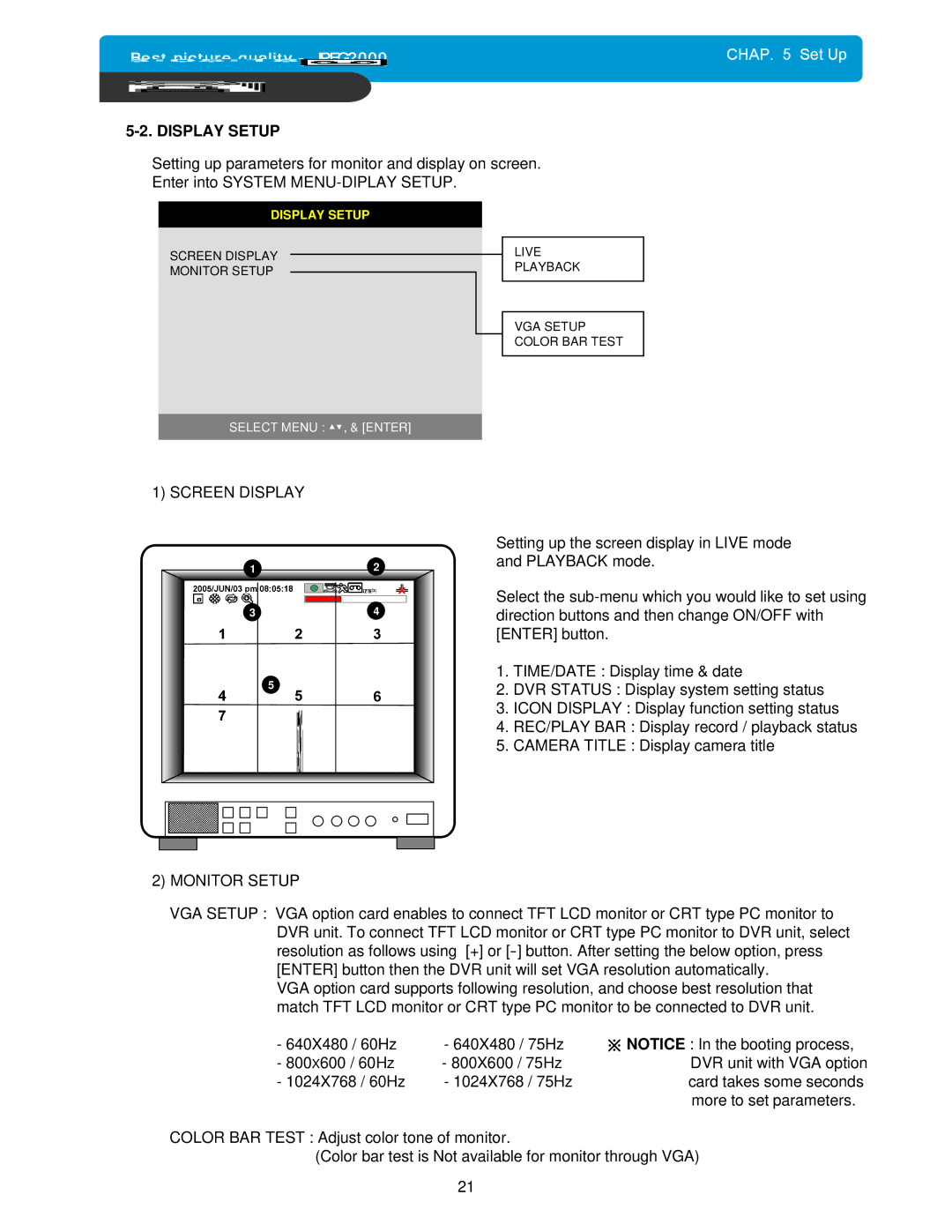 Maxtor DVMR manual Display Setup, Screen Display, Monitor Setup 