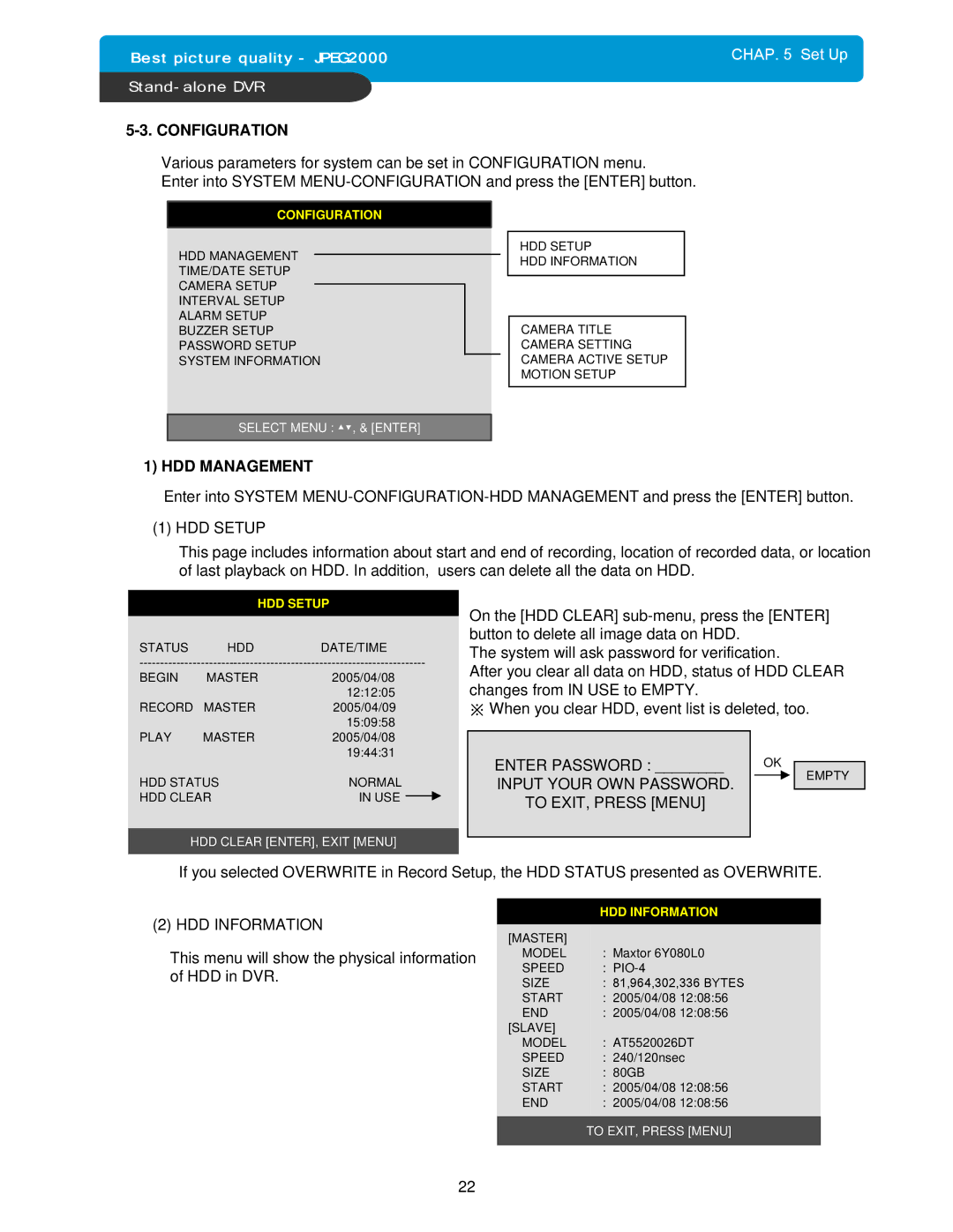 Maxtor DVMR manual Configuration, HDD Management 