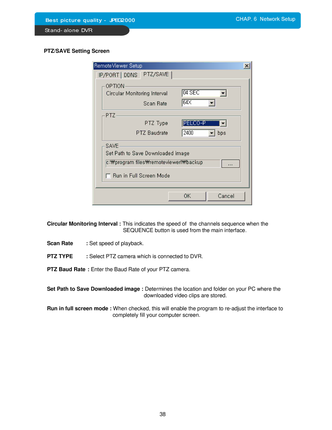 Maxtor DVMR manual PTZ/SAVE Setting Screen, Scan Rate Set speed of playback, PTZ Type 