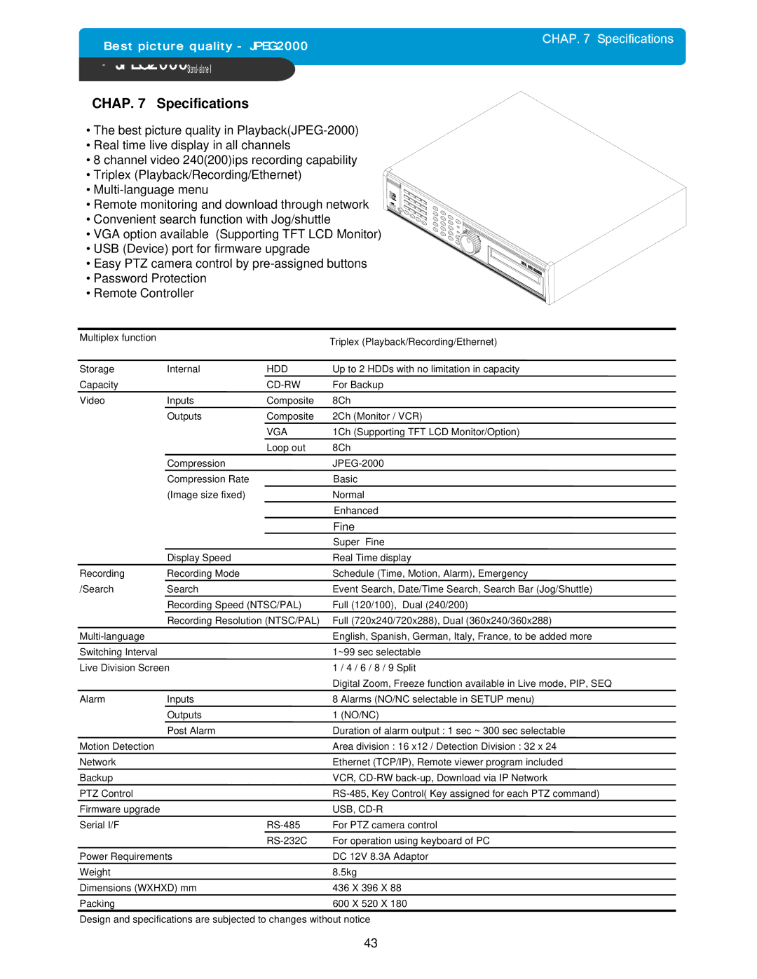 Maxtor DVMR manual Chap Specifications, Vga 