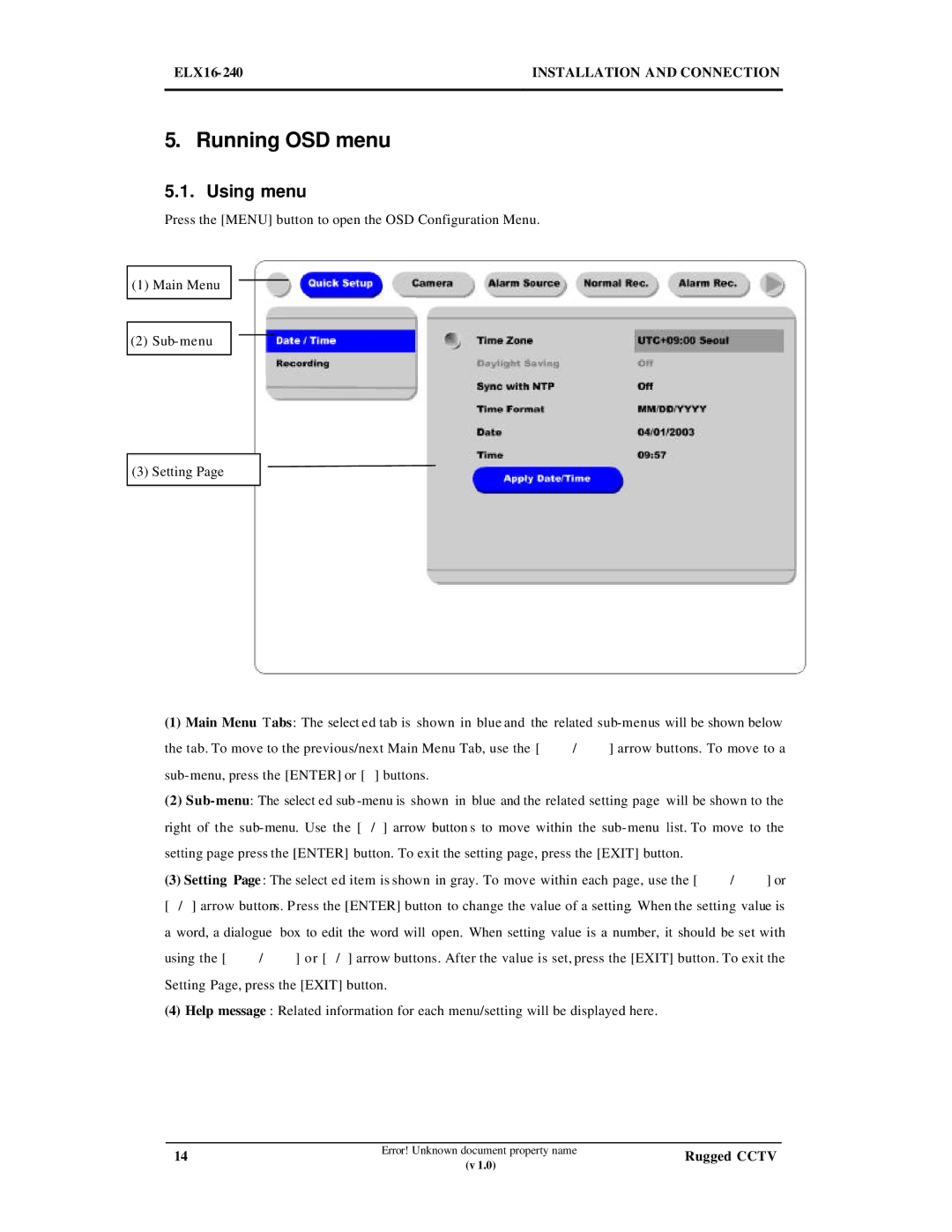 Maxtor ELX16-240 manual Running OSD menu, Using menu 