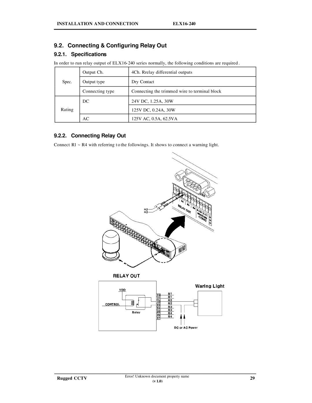 Maxtor ELX16-240 manual Connecting & Configuring Relay Out, Specifications, Connecting Relay Out 