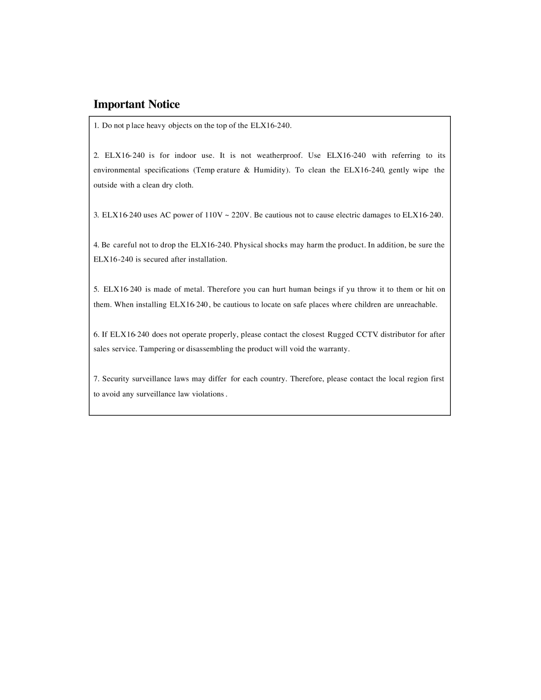 Maxtor ELX16-240 manual Important Notice 