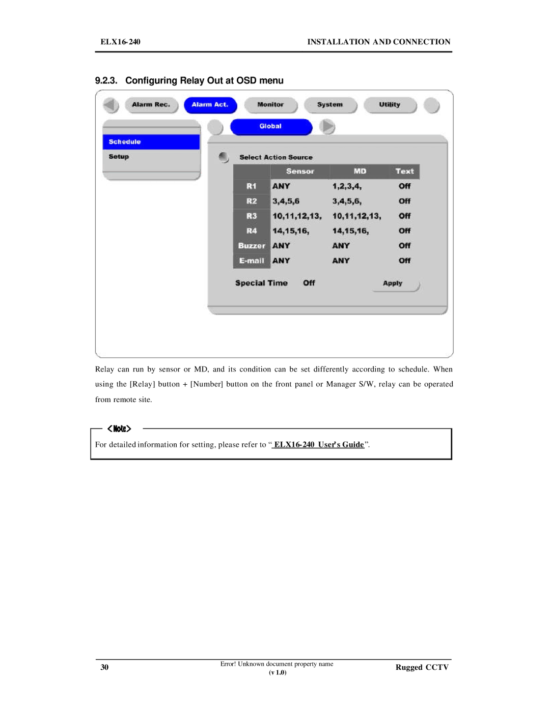 Maxtor ELX16-240 manual Configuring Relay Out at OSD menu 