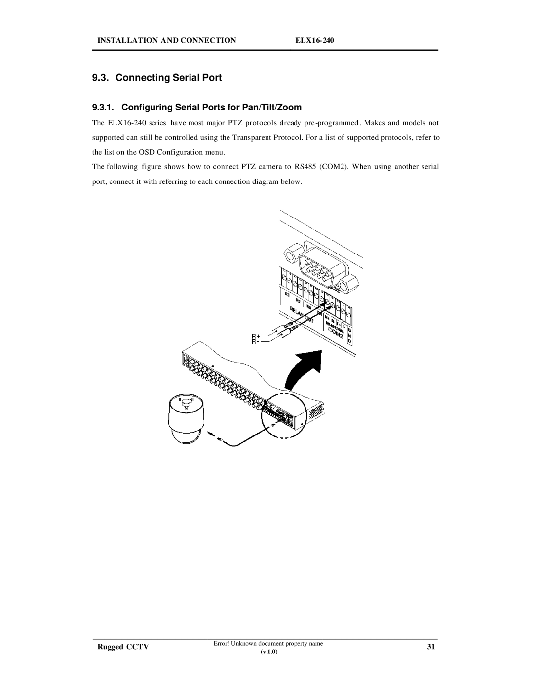 Maxtor ELX16-240 manual Connecting Serial Port, Configuring Serial Ports for Pan/Tilt/Zoom 