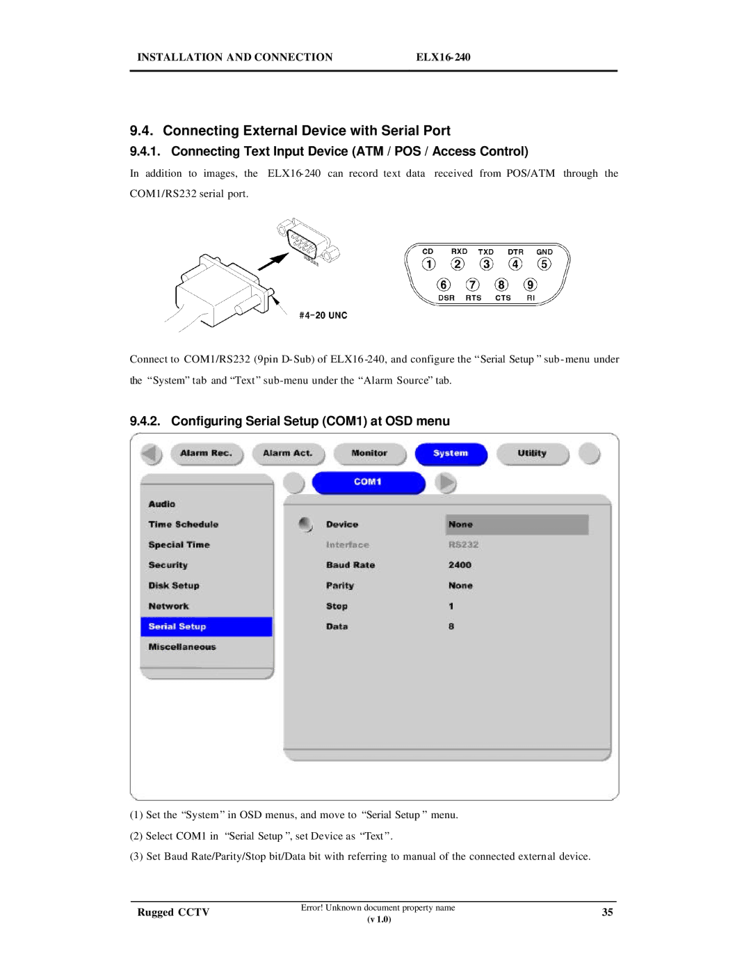 Maxtor ELX16-240 Connecting External Device with Serial Port, Connecting Text Input Device ATM / POS / Access Control 