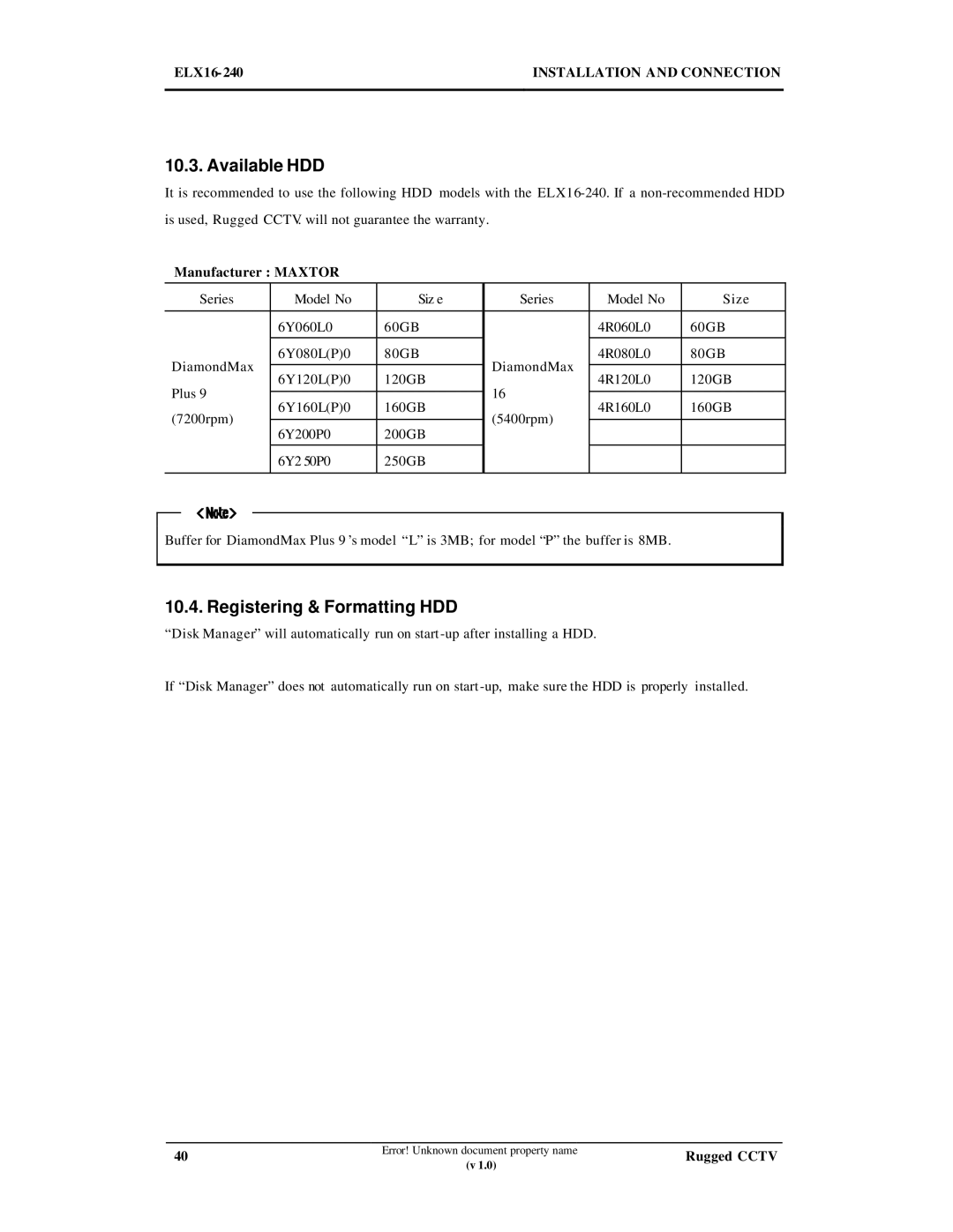 Maxtor ELX16-240 manual Available HDD, Registering & Formatting HDD 