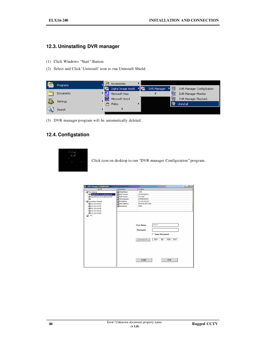 Maxtor ELX16-240 manual Uninstalling DVR manager, Configstation 