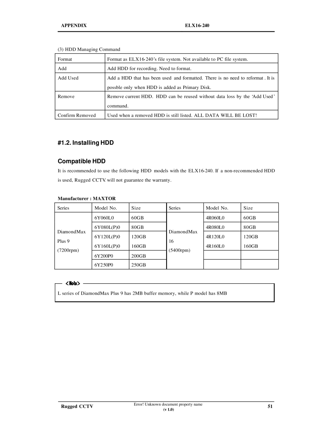 Maxtor ELX16-240 manual #1.2. Installing HDD Compatible HDD 