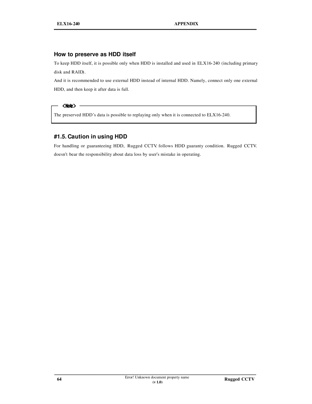 Maxtor ELX16-240 manual How to preserve as HDD itself, #1.5. Caution in using HDD 