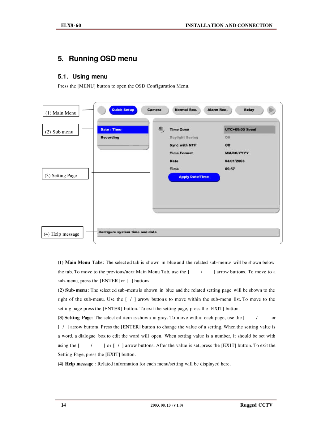 Maxtor ELX8-60 manual Running OSD menu, Using menu 