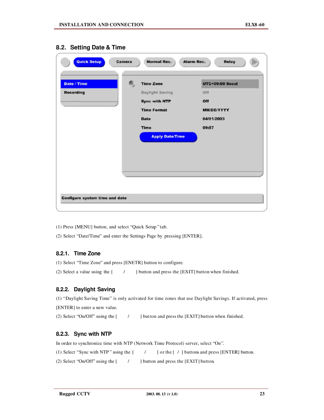 Maxtor ELX8-60 manual Setting Date & Time, Time Zone 