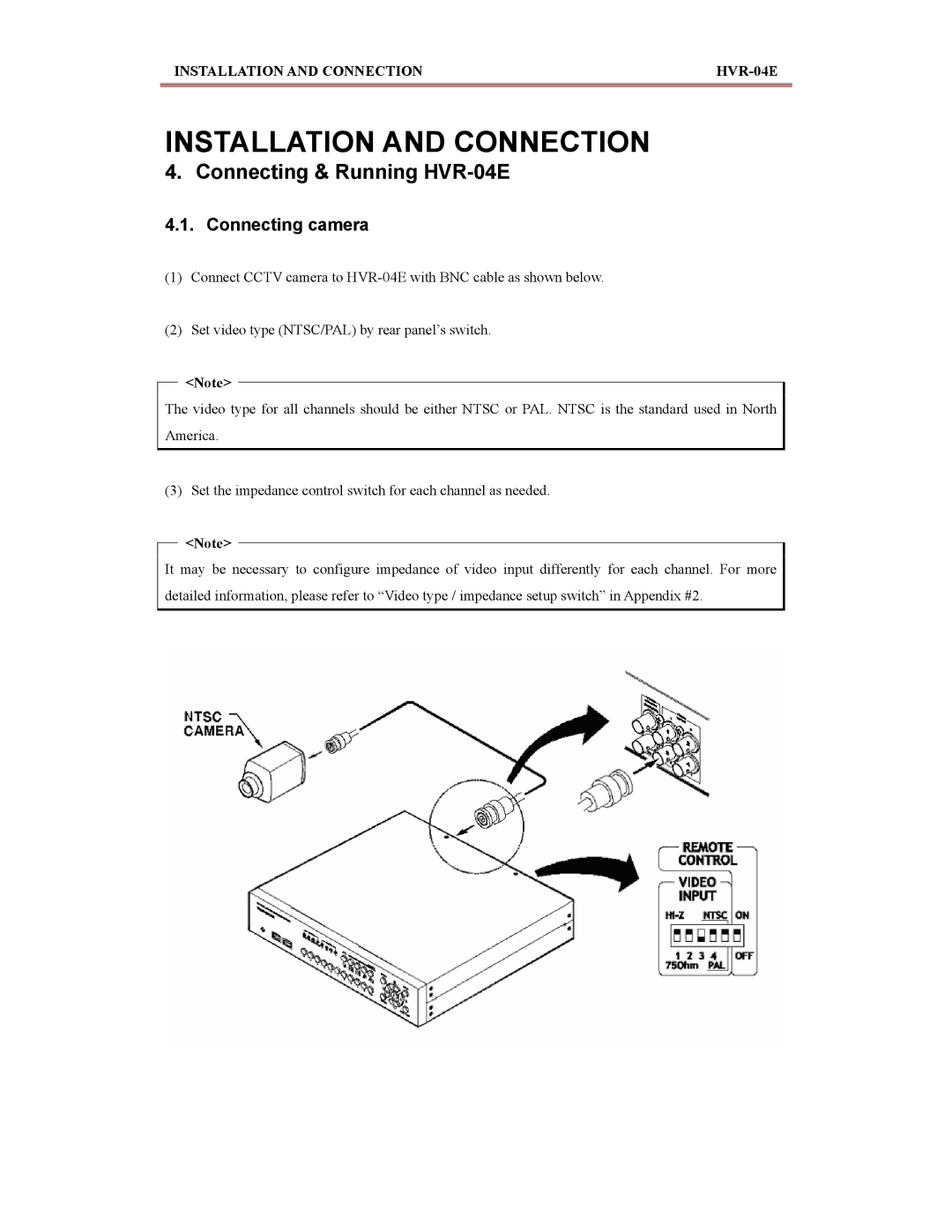 Maxtor manual Connecting & Running HVR-04E, Connecting camera 