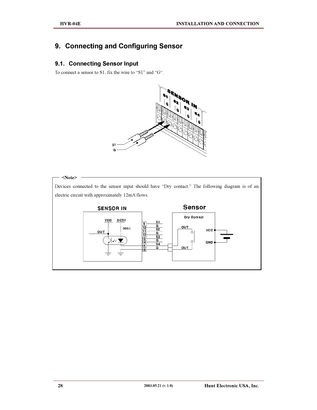 Maxtor HVR-04E manual Connecting and Configuring Sensor, Connecting Sensor Input 