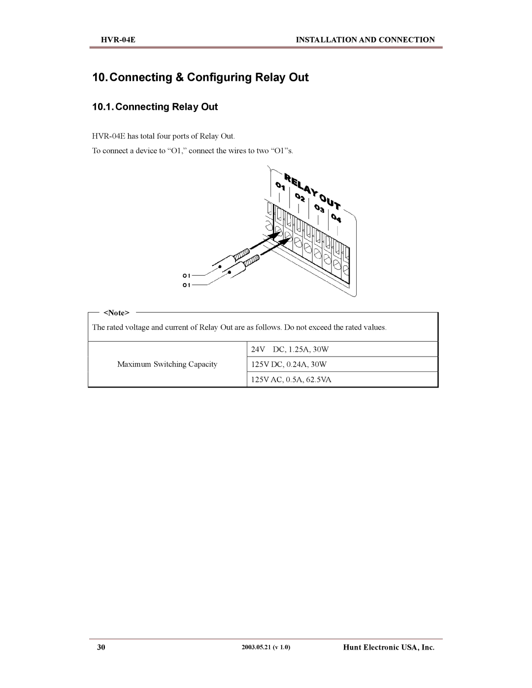 Maxtor HVR-04E manual Connecting & Configuring Relay Out, Connecting Relay Out 