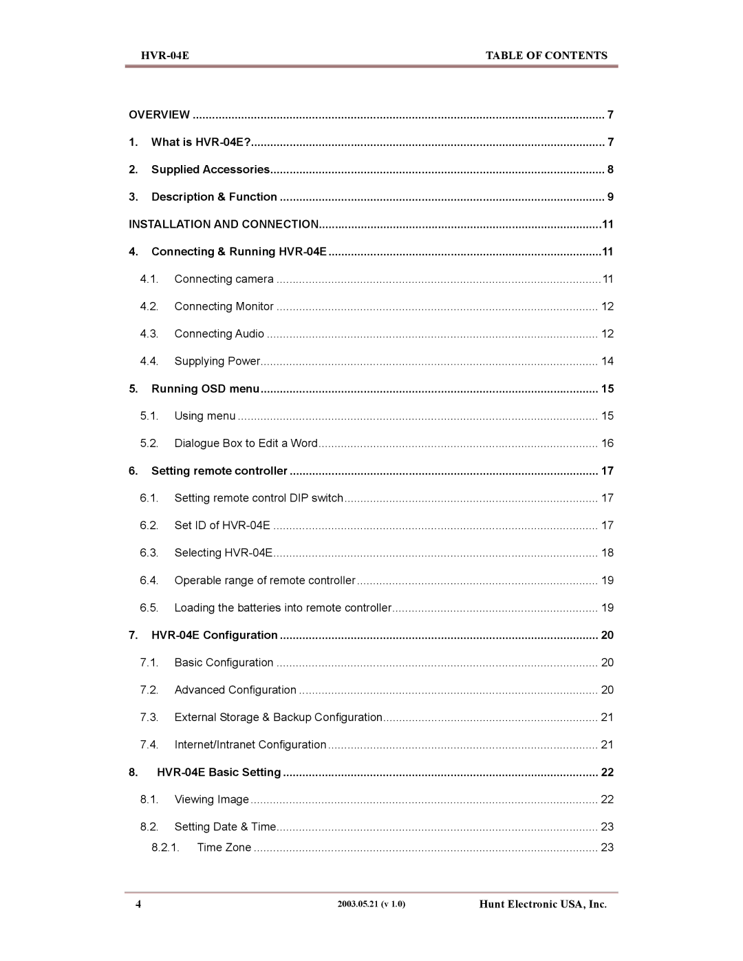 Maxtor manual HVR-04E Table of Contents 