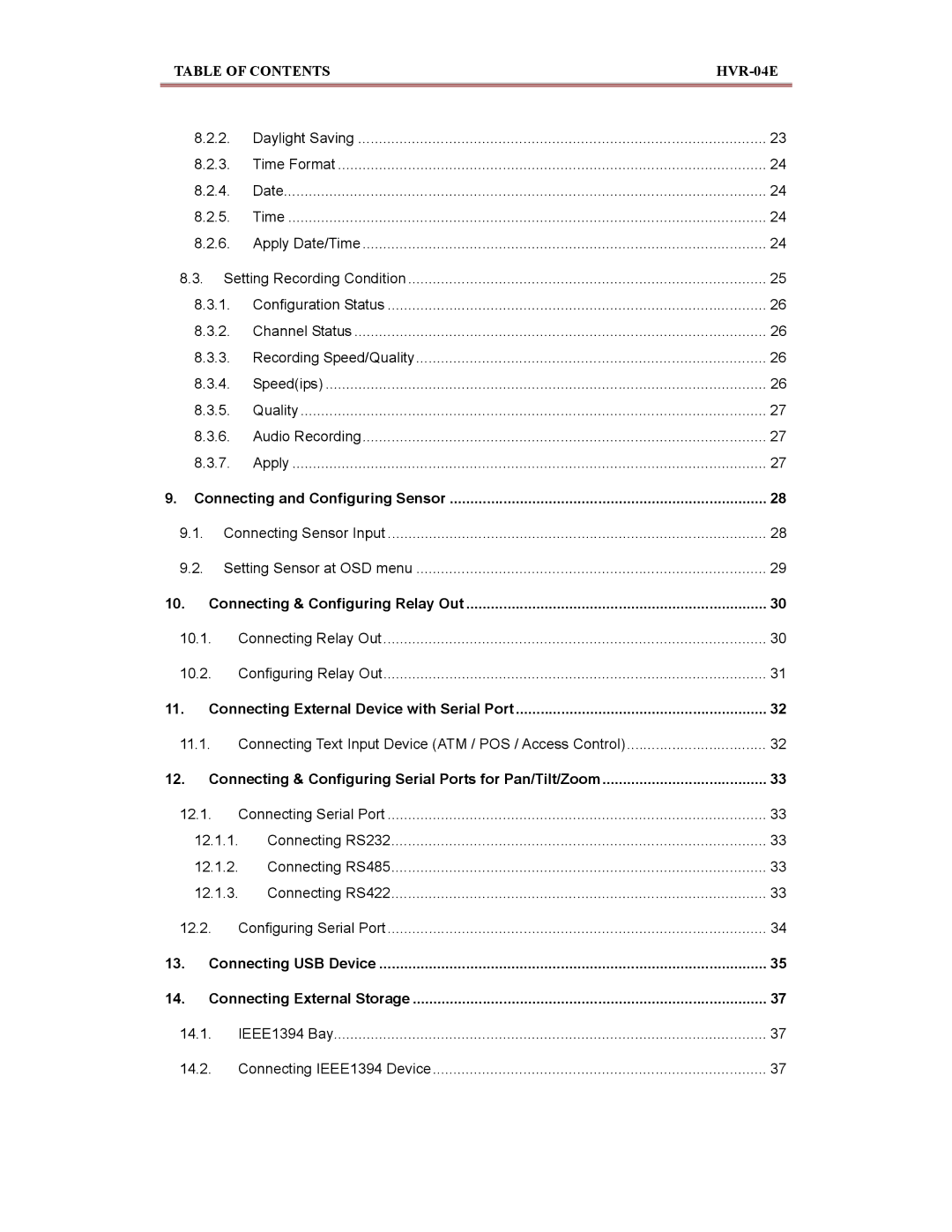 Maxtor manual Table of Contents HVR-04E 