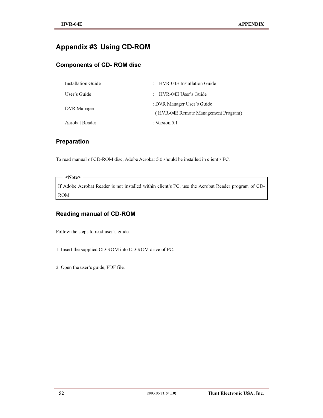 Maxtor HVR-04E Appendix #3 Using CD-ROM, Components of CD- ROM disc, Preparation, Reading manual of CD-ROM 