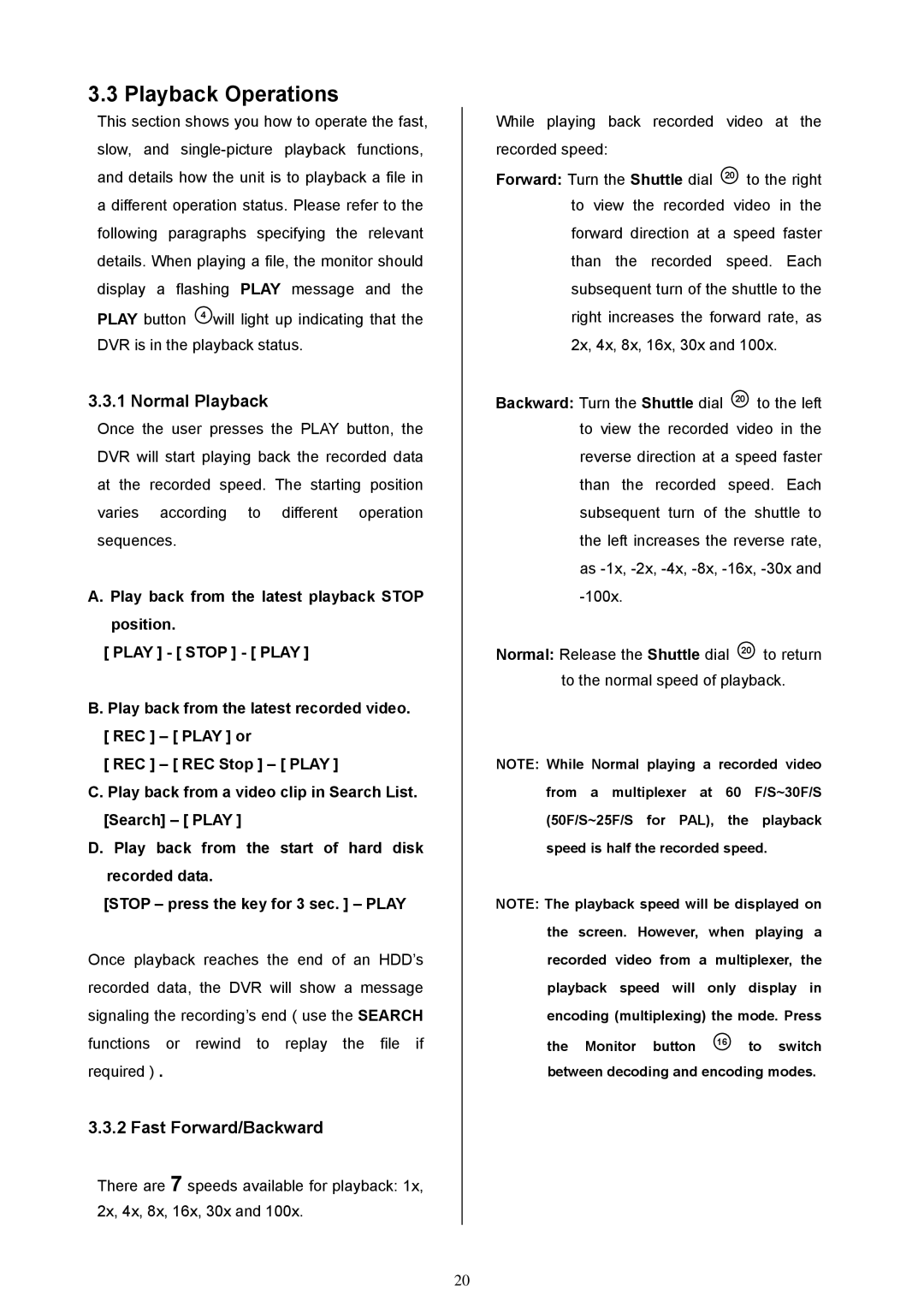 Maxtor MV-DR3000 operation manual Playback Operations, Normal Playback 