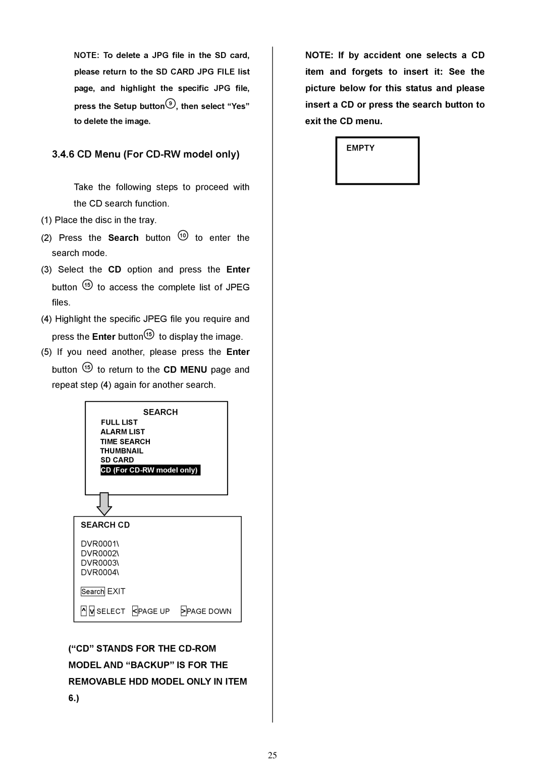 Maxtor MV-DR3000 operation manual CD Menu For CD-RW model only 