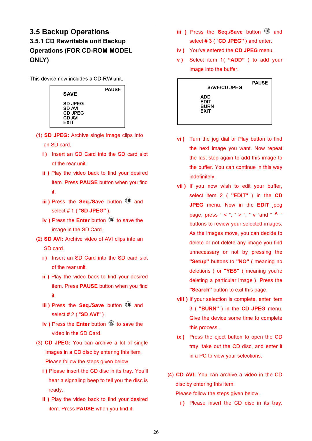 Maxtor MV-DR3000 operation manual CD Rewritable unit Backup Operations for CD-ROM Model only, Save 