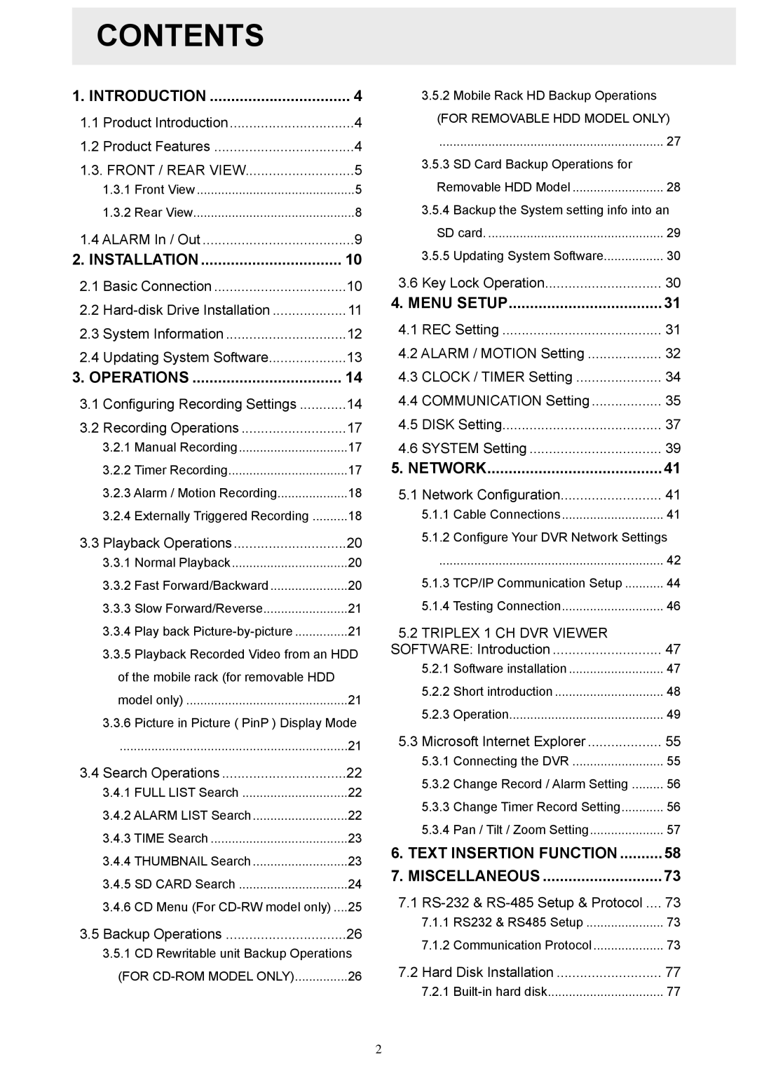 Maxtor MV-DR3000 operation manual Contents 