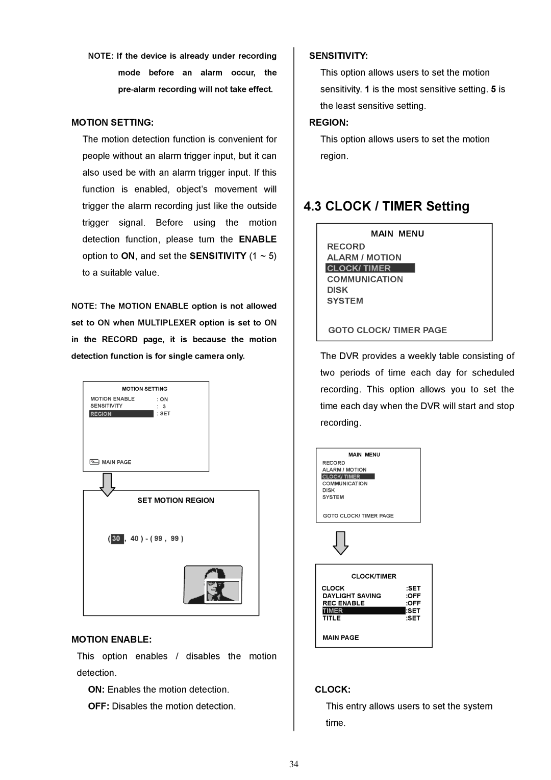 Maxtor MV-DR3000 operation manual Clock / Timer Setting 