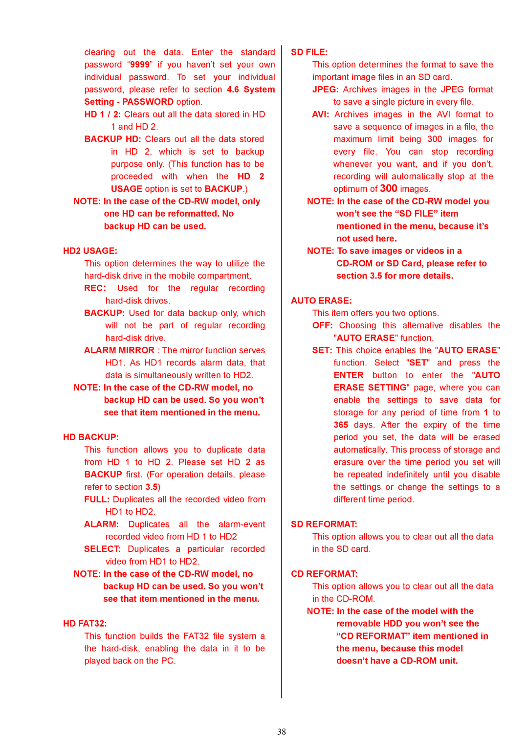 Maxtor MV-DR3000 operation manual SD Reformat 