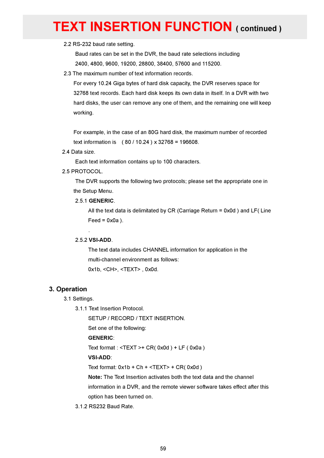 Maxtor MV-DR3000 operation manual Operation, Generic, Vsi-Add 