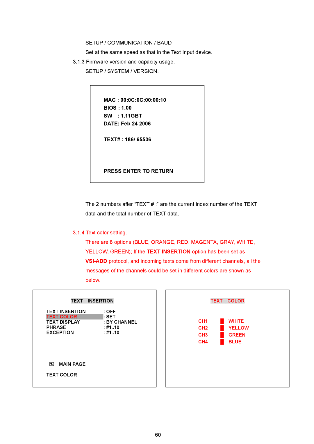 Maxtor MV-DR3000 operation manual Setup / Communication / Baud, Setup / System / Version 