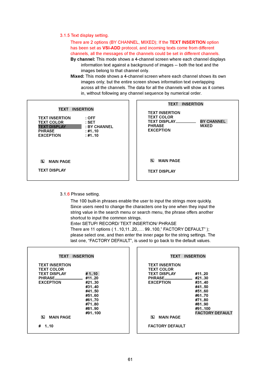 Maxtor MV-DR3000 operation manual Text Insertion Text Color Text Display Phrase 