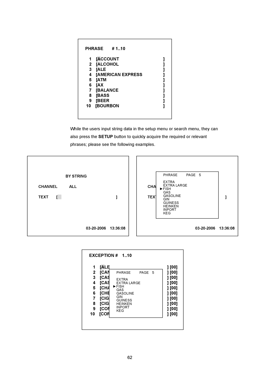 Maxtor MV-DR3000 operation manual Exception # Cancelphrase Cash Back, Charge, Cigarettes Cigs, Comp, Correction 