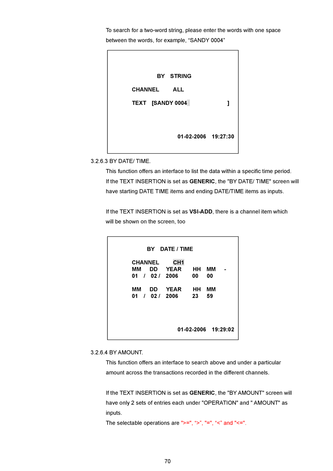 Maxtor MV-DR3000 operation manual String Channel ALL Text Sandy, Date / Time Channel CH1 Year, 2006 01-02-2006 192902 