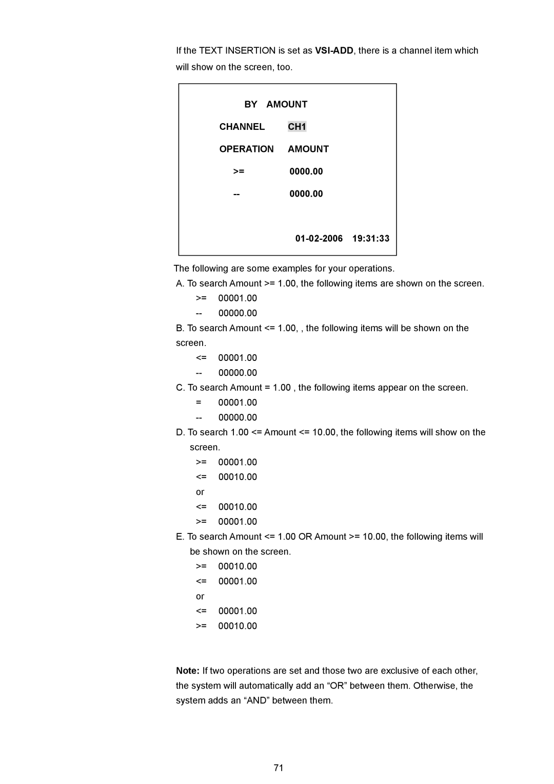 Maxtor MV-DR3000 operation manual By Amount Channel CH1 Operation Amount, 0000.00 01-02-2006 