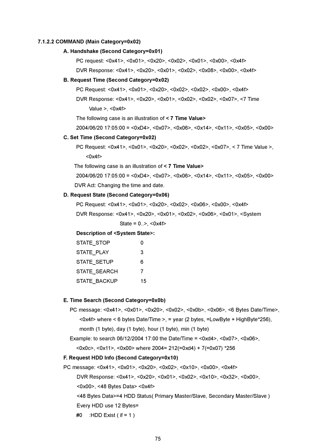 Maxtor MV-DR3000 Command Main Category=0x02 Handshake Second Category=0x01, Request Time Second Category=0x02 