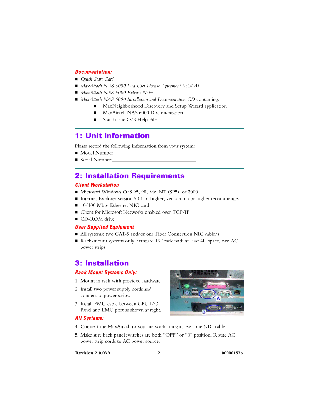 Maxtor NAS 6000 quick start Unit Information, Installation Requirements 