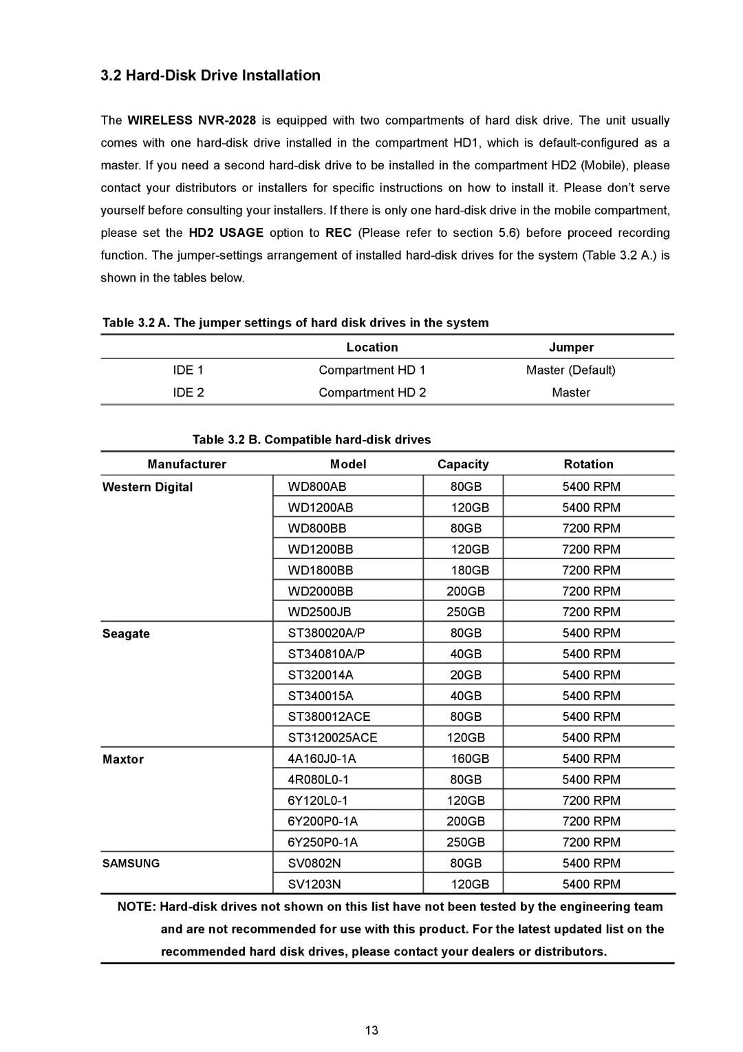 Maxtor NVR-2028 manual Hard-Disk Drive Installation, Seagate, Maxtor 