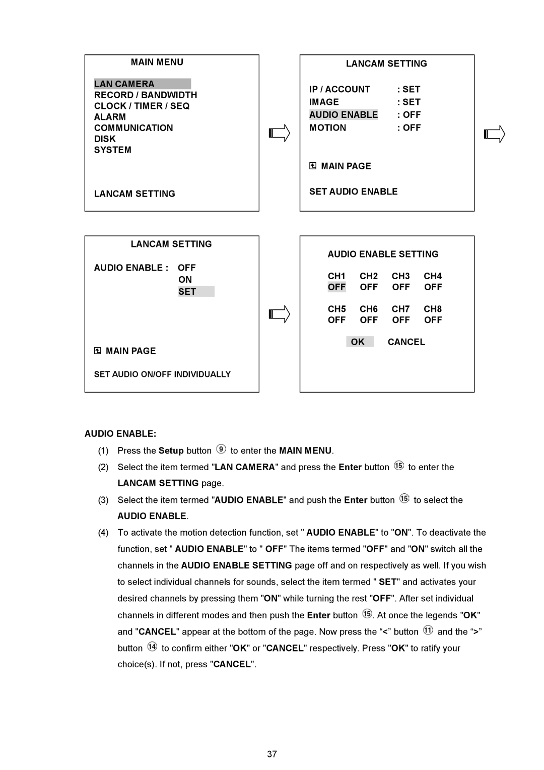 Maxtor NVR-2028 manual SET Audio ON/OFF Individually 