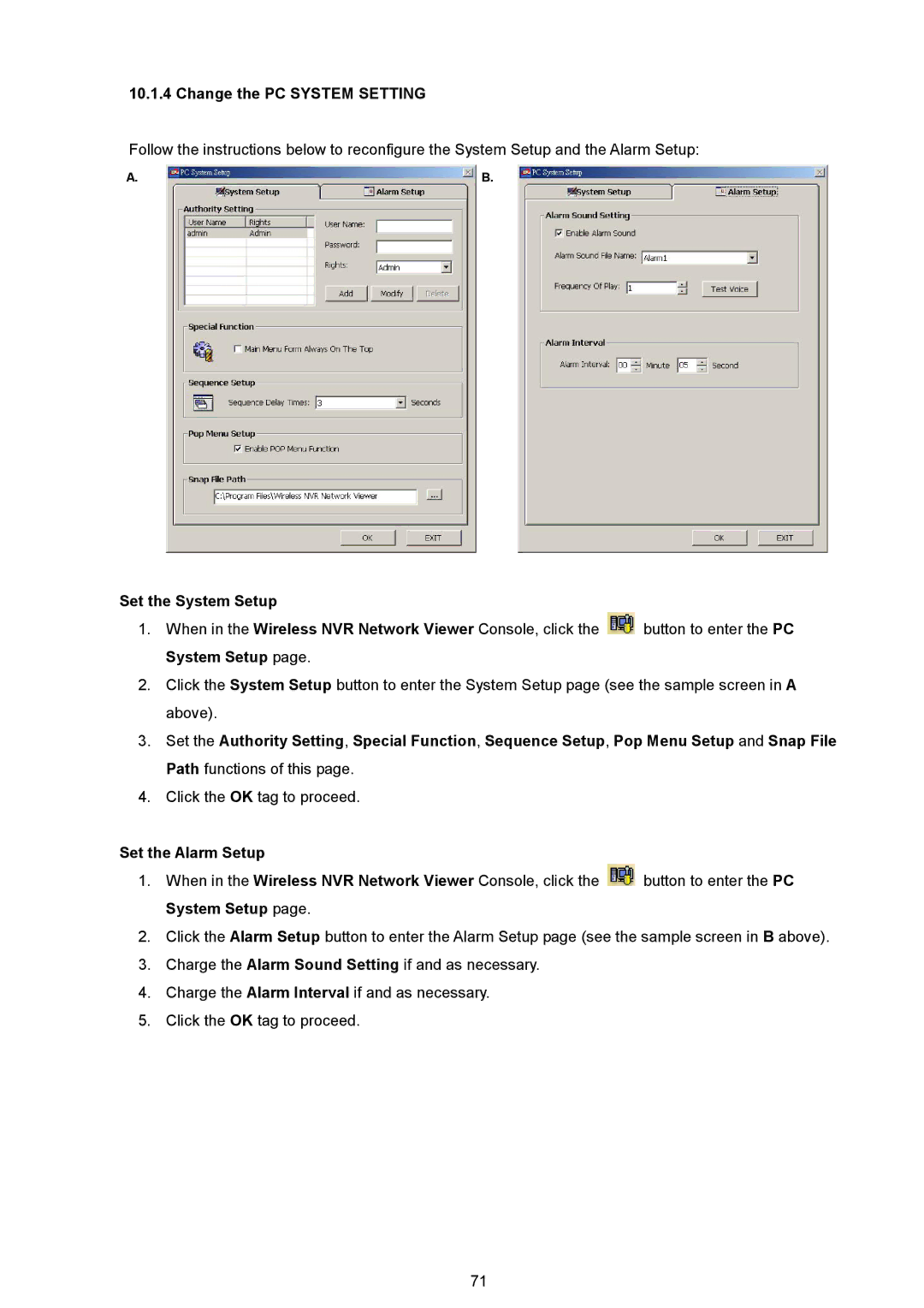 Maxtor NVR-2028 manual Change the PC System Setting, Set the System Setup, Set the Alarm Setup 