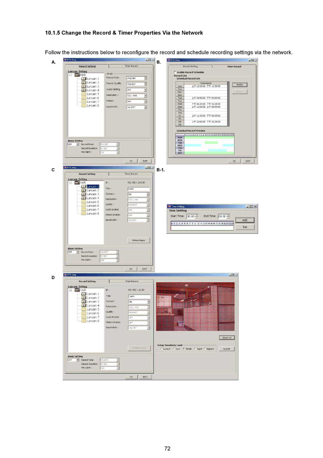 Maxtor NVR-2028 manual Change the Record & Timer Properties Via the Network 